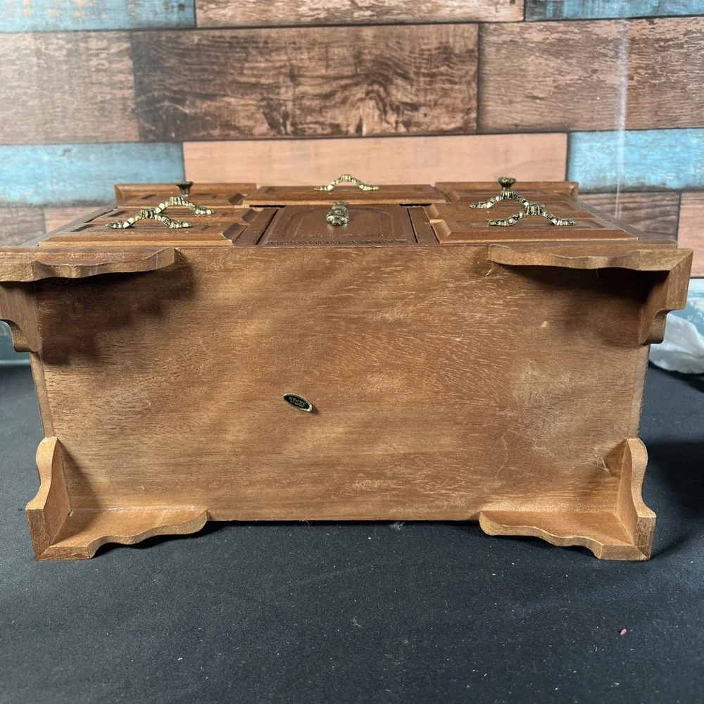Vintage Wood Music Jewelry Box 5Drawer, Top Lift, Middle Ring Holder‎ - WORKS